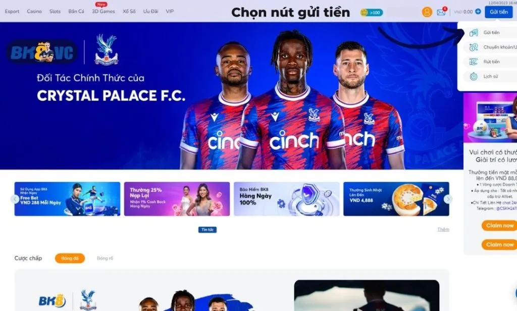 Chọn phương thức gửi tiền vào BK8