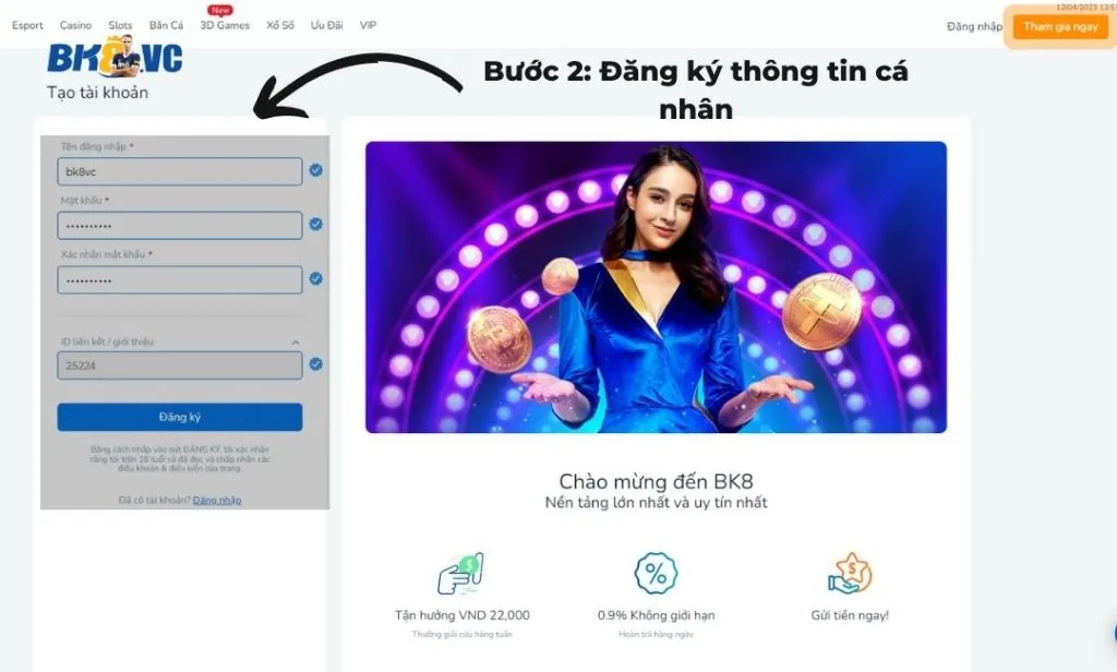 Chọn phương thức gửi tiền vào BK8